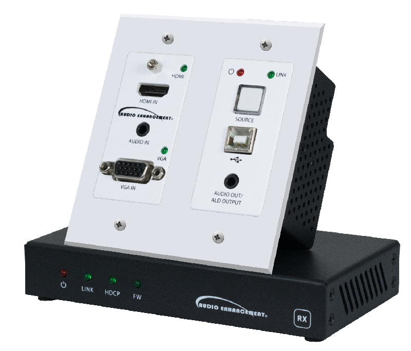 AVConnect Receiver and Transmitter Group Shot with cover SM AVConnect HDBaseT classroom technology